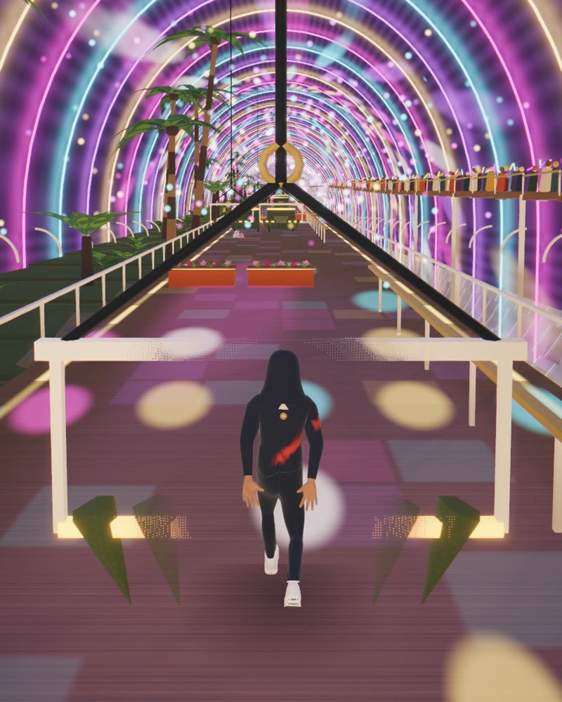 Neon arches and a lit dance floor inside the Glasshouse