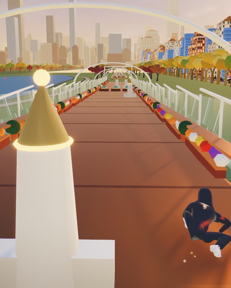 Sliding down the copper chute at sunset with the skyline ahead